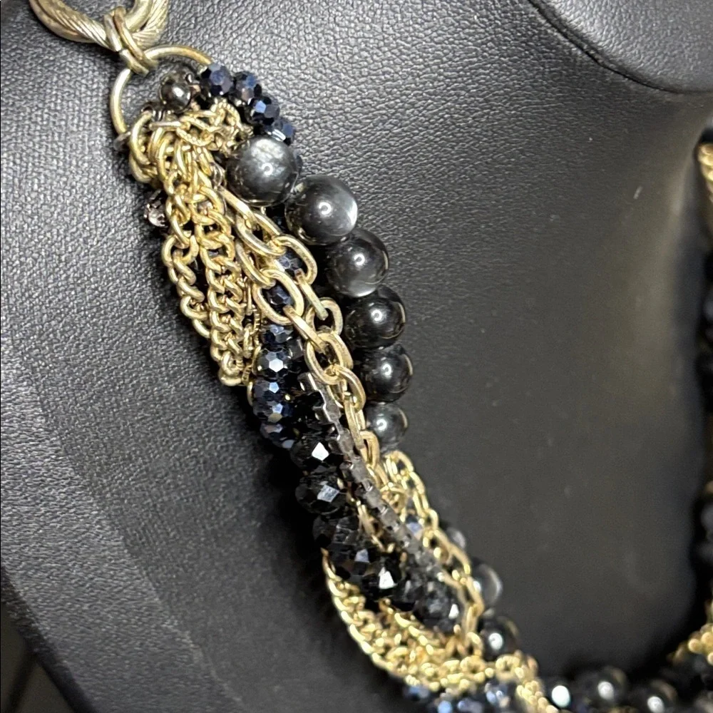 Loft Elegant Gray and Gold Beaded Chain Statement Necklace